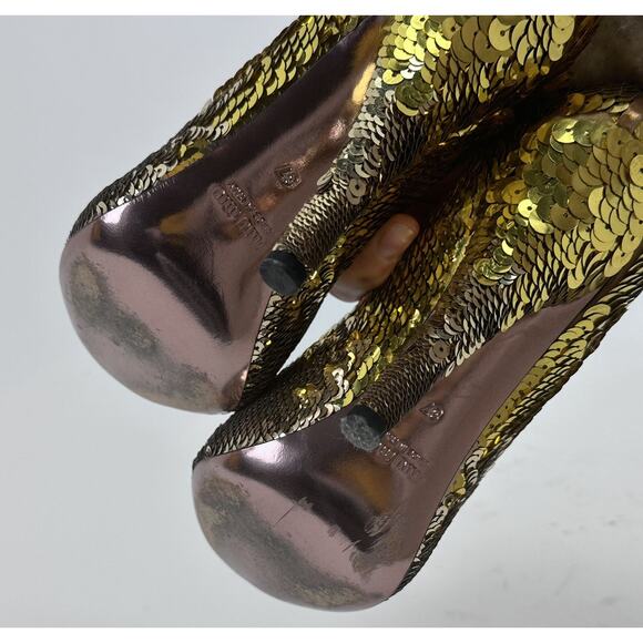 ⭐️ Miu Miu Gold Sequin Open Toe Heels Made in Italy Size 37 / 7 - Picture 9 of 9